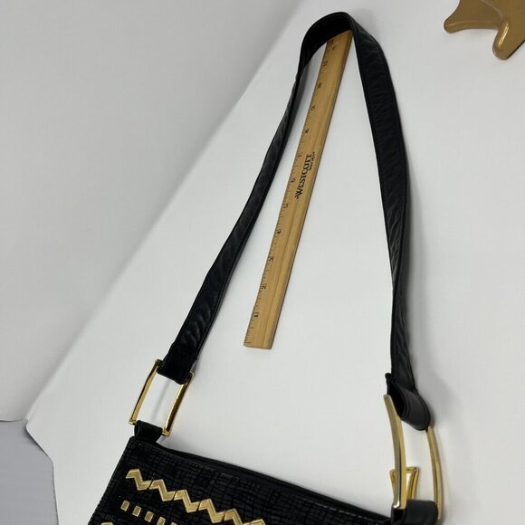 Vintage  Dawli  Black Leather   East West Bag   Gold & Patten Detailing, - Picture 15 of 15